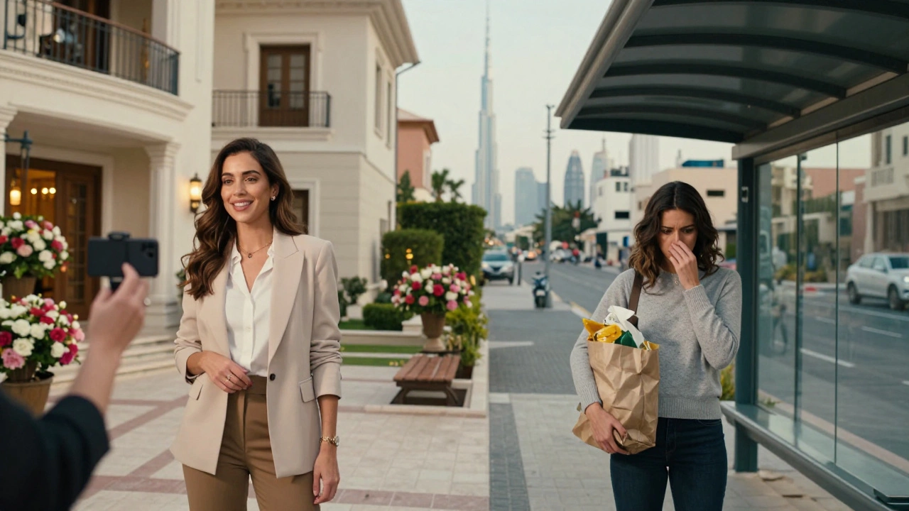 Two women in Dubai—one in luxury, one in obscurity—both under the same skyline but separated by privilege and visibility.